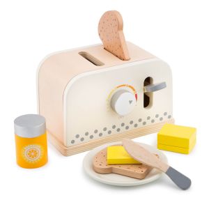 Biały drewniany toster dla dzieci