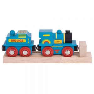 Niebieska lokomotywa do kolejek drewnianych bigjigs