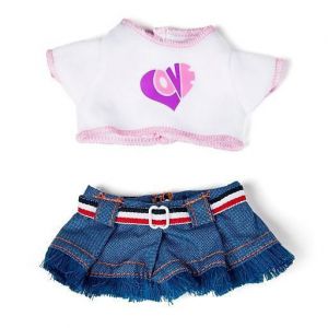 Ubranka dla lalek 21 cm - bluzeczka i dżinsowa spódniczka dla małej lalki