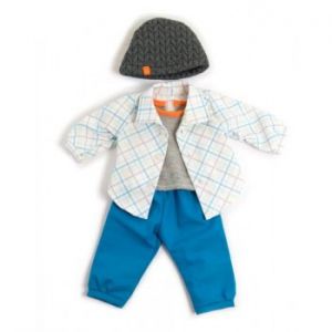 Ubranko dla lalki 40 cm niebieskie spodenki koszula i czapeczka
